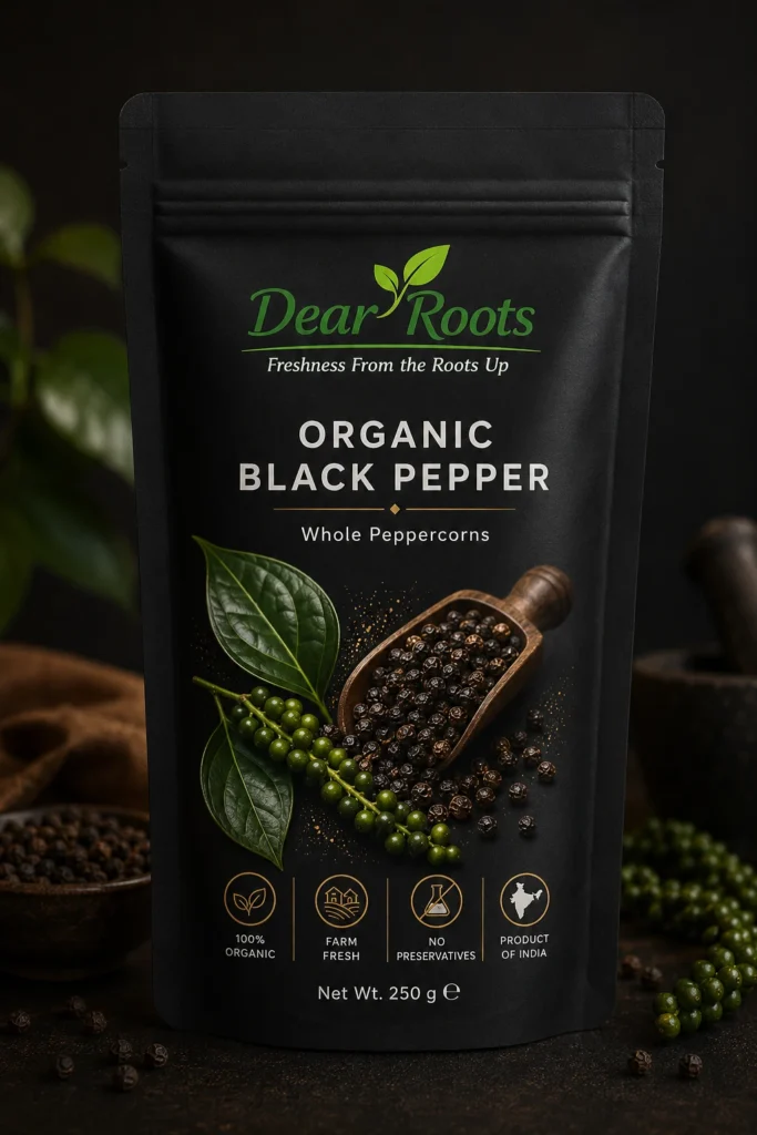 Fresh Kerala black peppercorns, one of the finest traditional Kerala spices